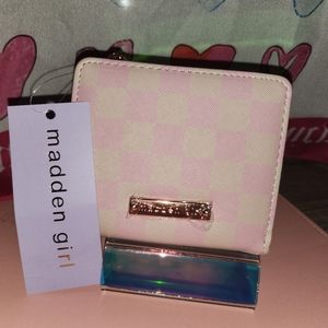 Madden Girl Pink and White Mini Checkered wallet